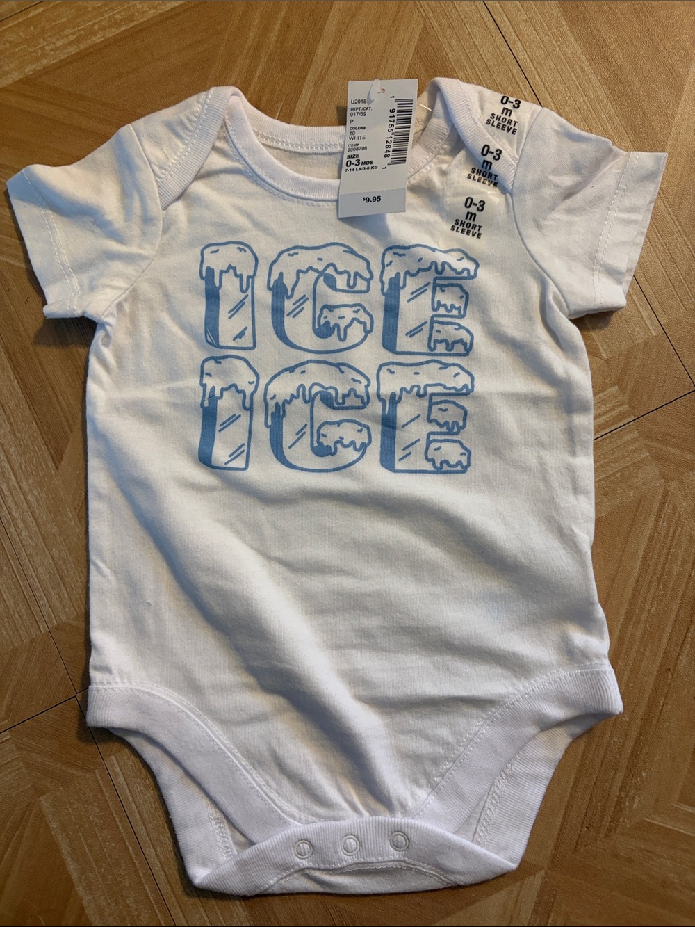 NWT White Baby One-Piece Bodysuit with Blue 'ICE' Graphic